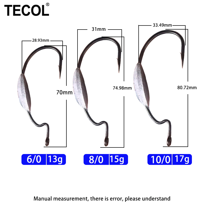 TECOL 3PCS 6/0 8/0 10/0 Weight - Fishing Hook Offset 리뷰 및 가격