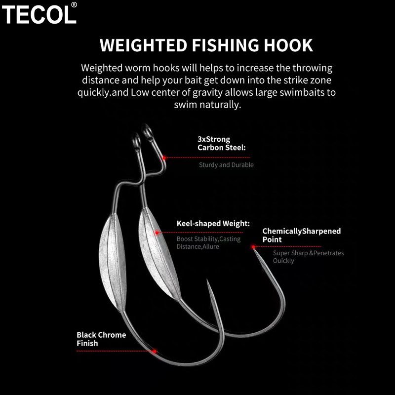 TECOL 3PCS 6/0 8/0 10/0 Weight - Fishing Hook Offset 리뷰 및 가격